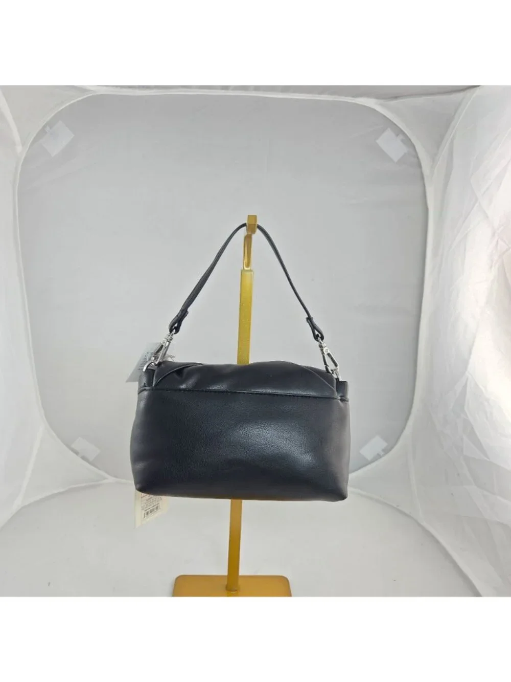 Black Faux Leather Micro Nano Satchel Chain A New Day Soft Puffy Magnetic Close